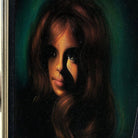 Framed Mid-century Hand Painted Oil on Velvet Female Portrait, Signed Cohen