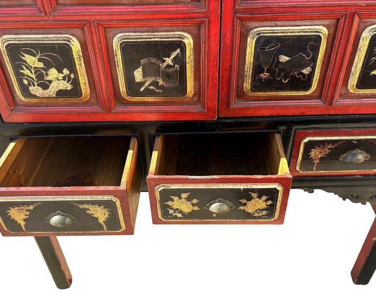 Qing Dynasty Hand Painted & Lacquered Gilt Armoire Cabinet, China