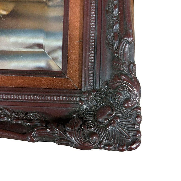 Victorian Style Baroque Embellished Cherry Wood Beveled Wall Mirror