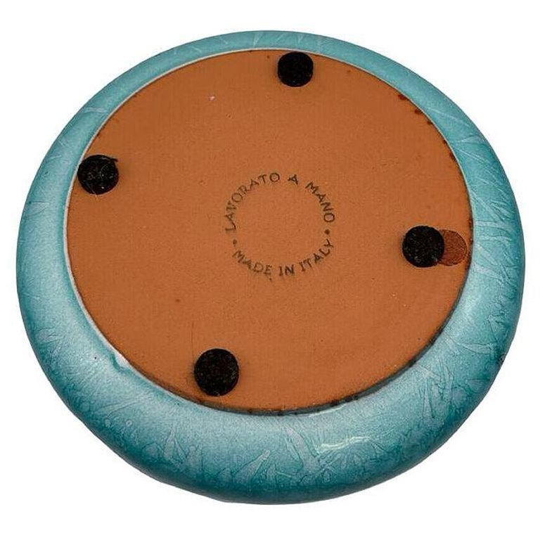 Large Mid-Century Aldo Londi Style Itailian Turqoise Glazed Pottery Ashtray