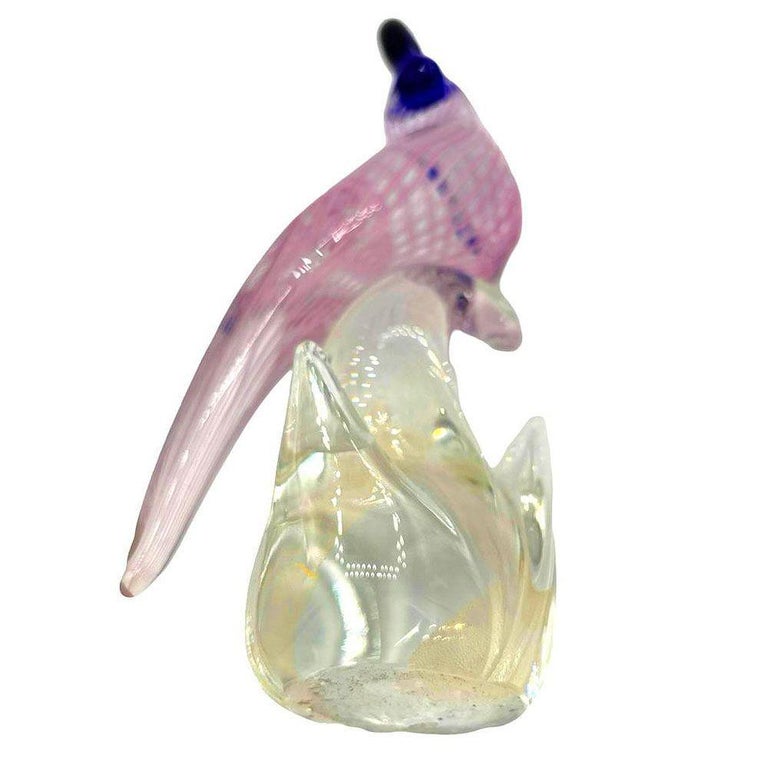 Mid-century Murano Gold Fleck Multicolored Art Glass Cockatoo Scultpure