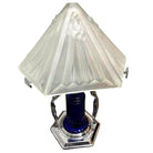 Frankart Era Art Deco Style Chrome & Cobalt Figural Lamp w/ Vivian Glass Shade