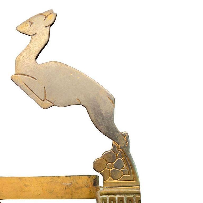 Art Deco Brass & Green Glass Leaping Gazelle Ring Tray
