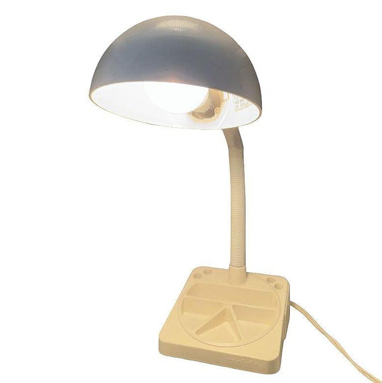 1970 Mod Space Age White Plastic Gooseneck Desk Lamp by Mobilite