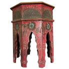 Hand Painted Moroccan Hexagon Wooden Boho Side Table w/ Brass Inlays