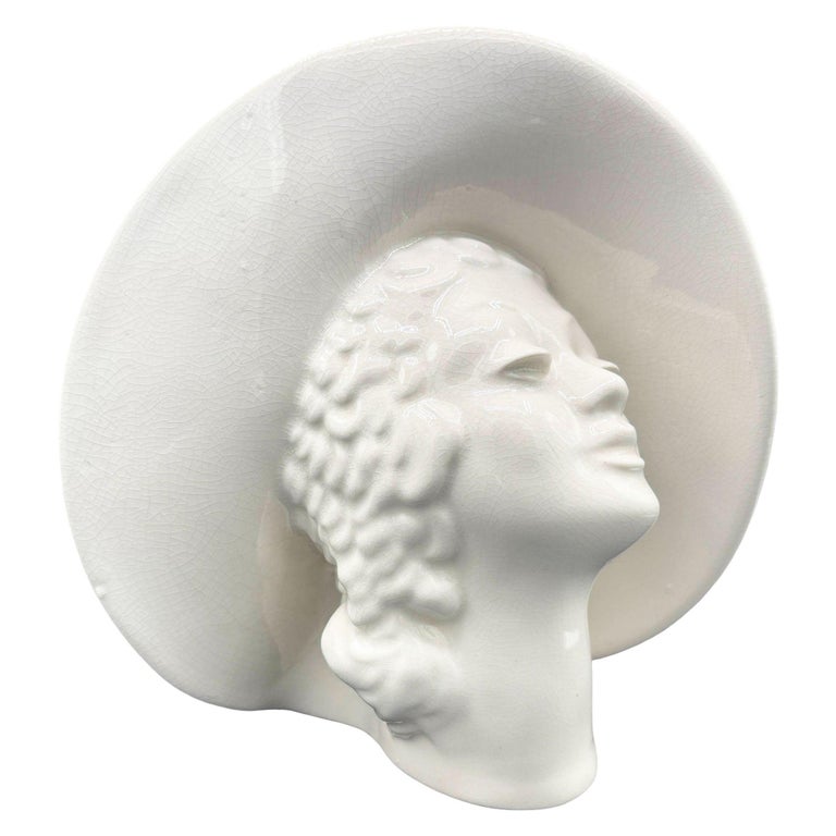 Large Art Deco Hat Lady Bust White Ceramic Planter by Royal Haeger