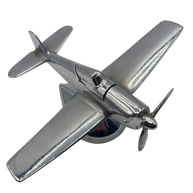 Art Deco Chrome Propeller P-51a Mustang Airplane Table Lighter by Hamilton