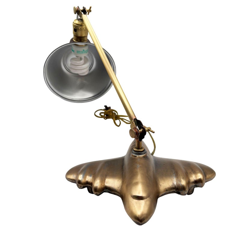 Rare 1987 Brass-tone Art Deco Style DC-3 Airplane Table Lamp, by Sarsaparilla