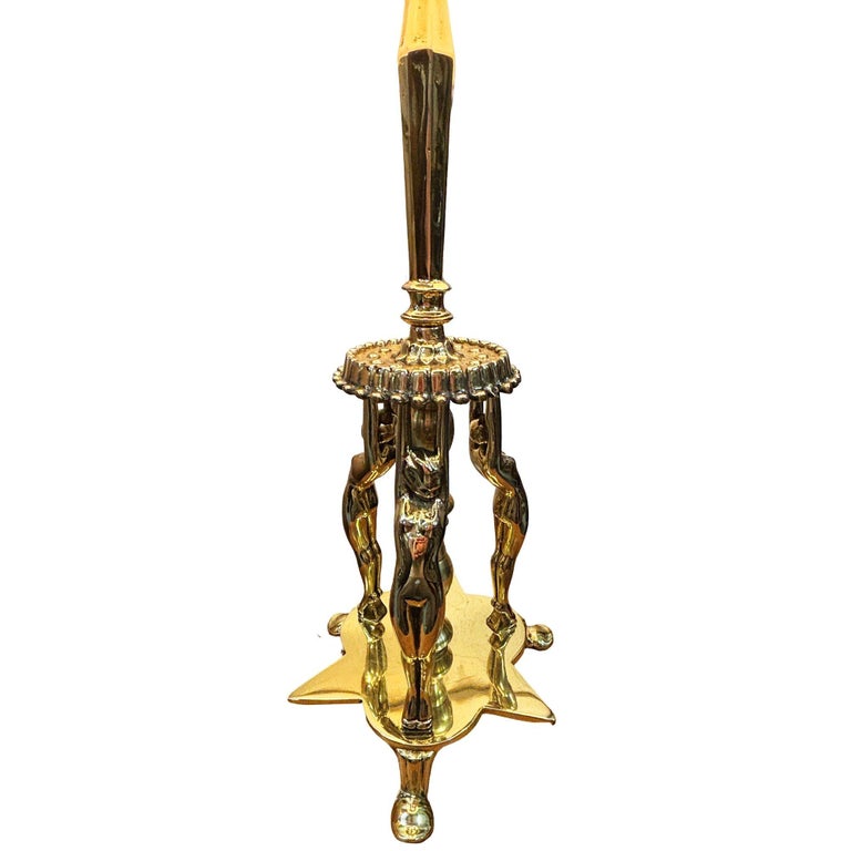 1920 Brass Figural Nude Art Deco Flapper Table Lamp by Frankart w/ Shade