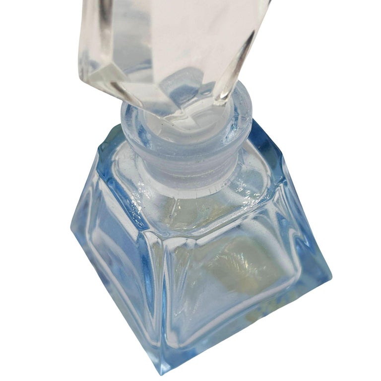 Art Deco Geometric Blue Crystal Perfume Bottle by Irice West Germany