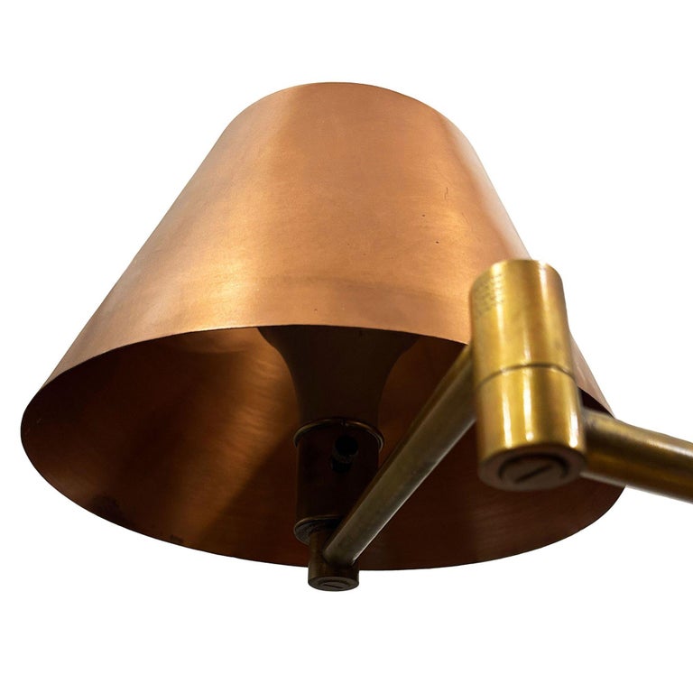 Art Deco Copper & Brass Machine Age Swing-Arm Reading Table Lamp