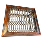 Anglo-Indian Modern Carved Sheesham Wood, Glass & Iron Window Coffee Table