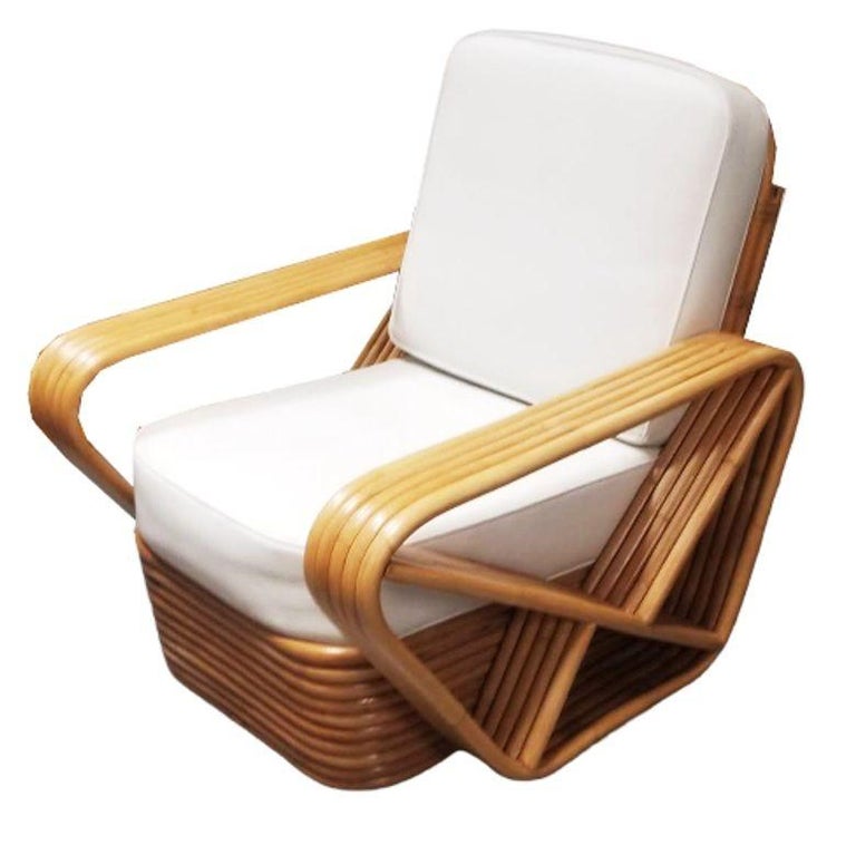 Restored MCM Rattan Five Strand Square Pretzel Sofa, Lounge Chair Livingroom Set