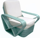 Restored Aqua Turquoise 5-Strand Square Pretzel Rattan Lounge Chairs , Pair