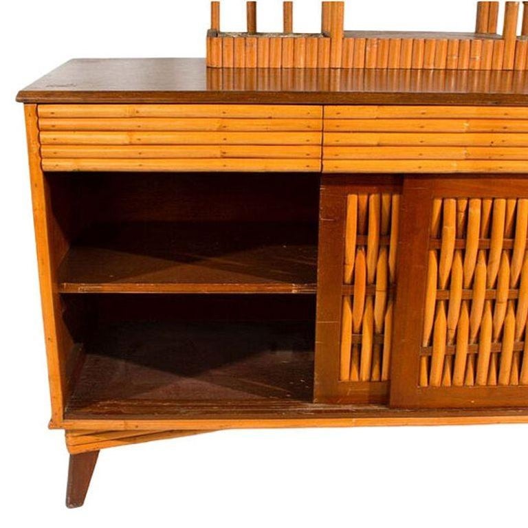 Mid-Century James Mont Inspired Rattan & Wicker Buffet Credenza