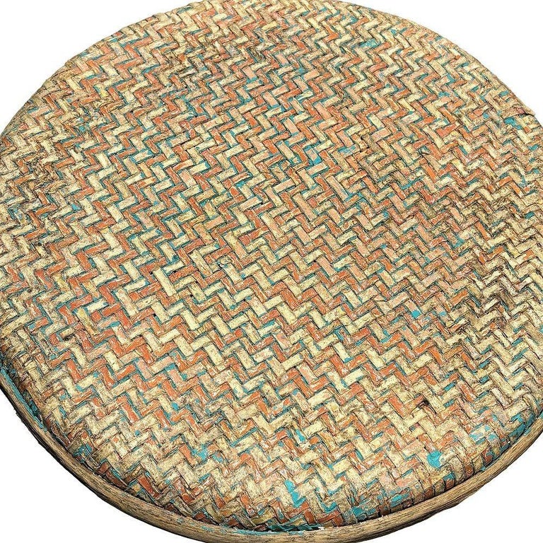 3-Strand Rattan Barstool w/ Multi-color Woven Seat