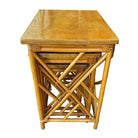 Restored Mid-Century Set of 3 Rattan Nesting Side Tables w/ Mahogany Top