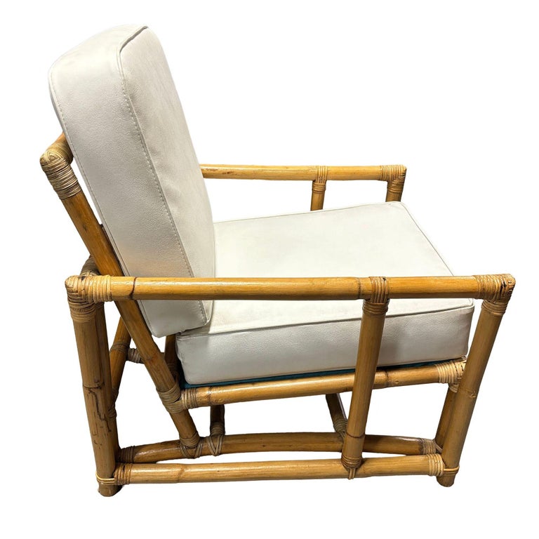 Restored James Mont Inspired Rattan Lounge Chairs w/ Modernist Arms