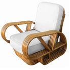 Restored Rattan Five-Strand "Victory Speed" Arm Loungechair w/ Ottoman, Set of 3