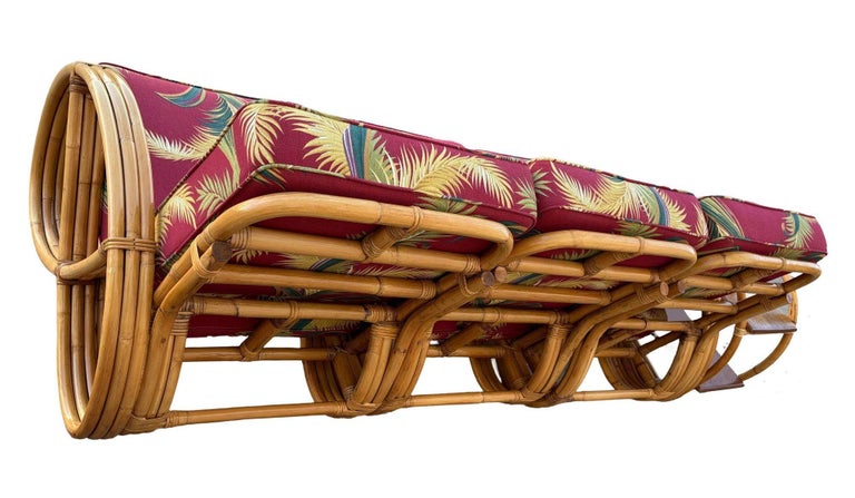 Restored Rattan 3-Strand Full Round Pretzel Sofa & Side Table Living Room Set
