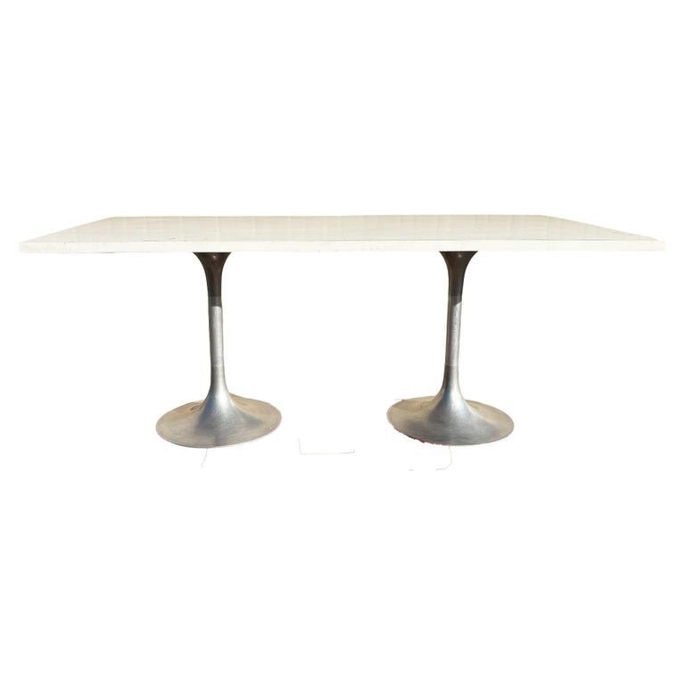 Eero Saarinen Style Double Tulip Base Dining Table W/ White Rectengular Top