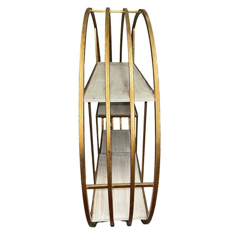 Mid-century Style 4-Tier Round Brass Colored Wall Hanging Shelf