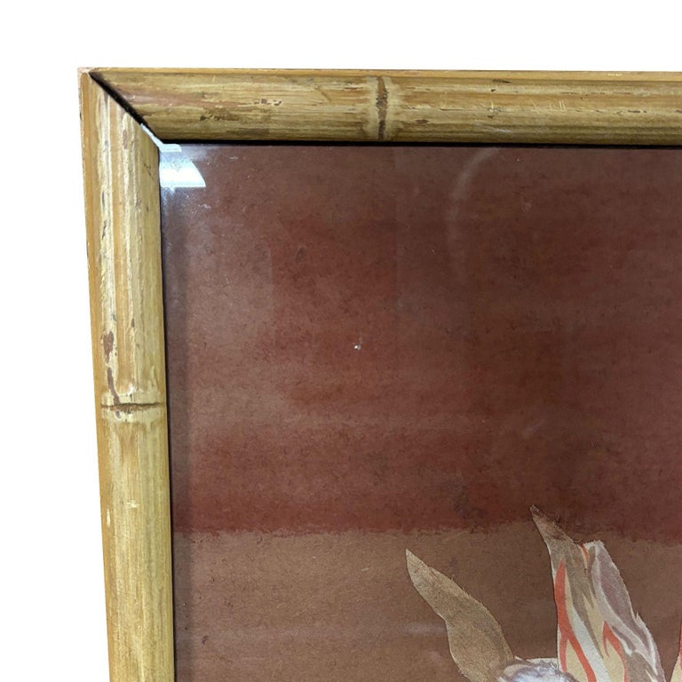 1970s Cereus Flower Fabric Art Painting Framed, Unisgned