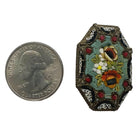 Italian Micro Mosaic Inlay Jade Brass Brooch