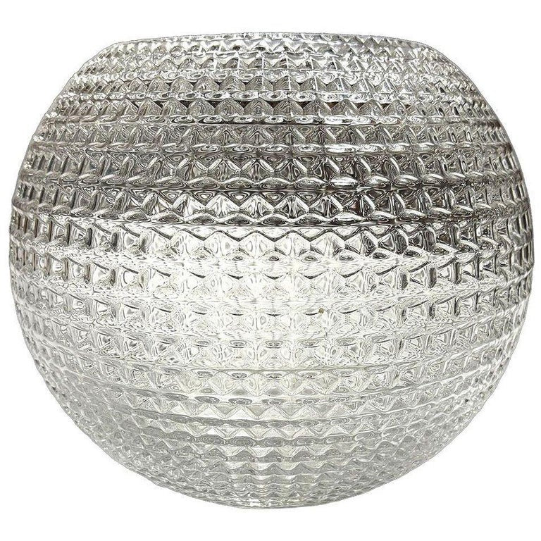High Style Mid Century Diamond Pattern Studded Spherical Glass Plant Vase