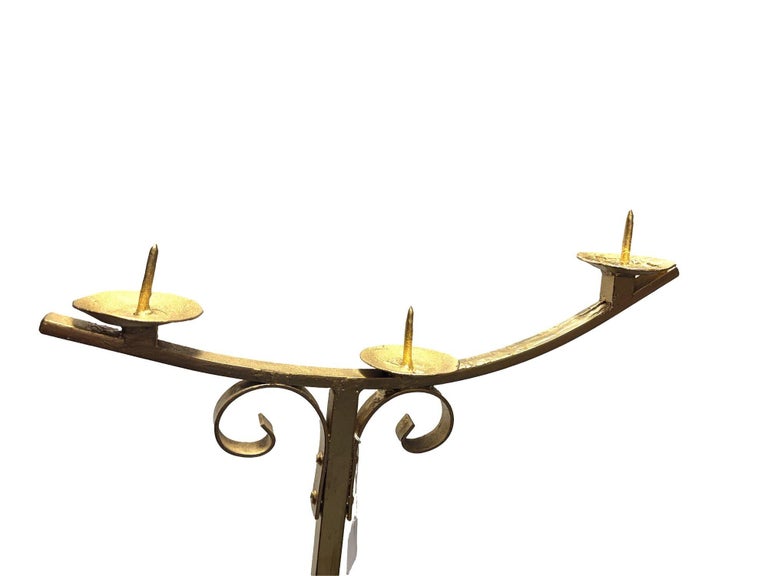 Hollywood Regency Brass-tone Floor Standing Candelabra w/ Claw-foot Base, Pair