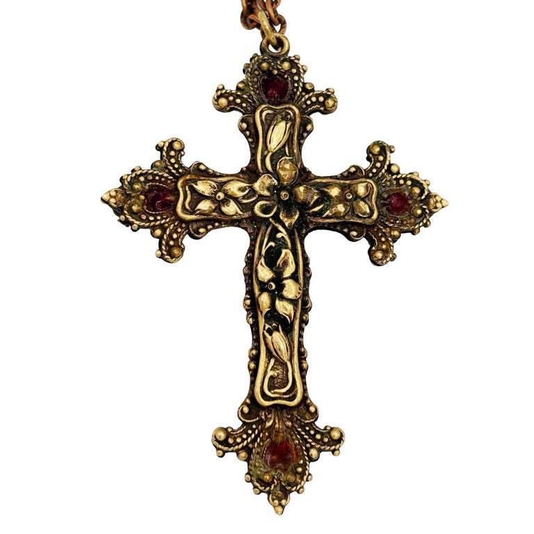 Renaissance Revival Austro-Hungarian Gothic Cross Necklace with Garnets