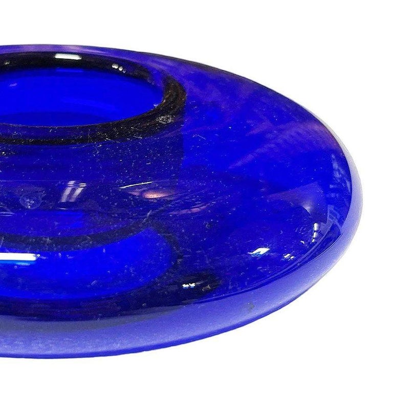 Art Deco Era Hand Blown Cobalt Blue Glass Round Rose Bowl Vase