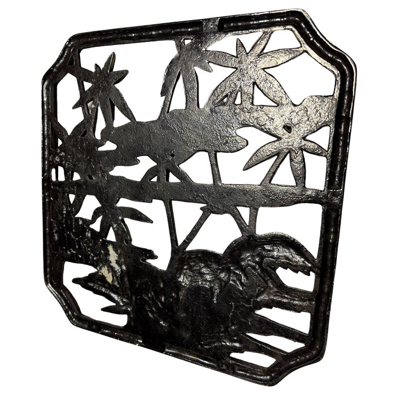 Mid-century Tropical Cranes in Water Scene Metal Wall Scupture by Syroco