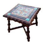 1930 Spanish Style Sculpted Dark Stained Mahogany Side Table w/ Taylor Tile-Top