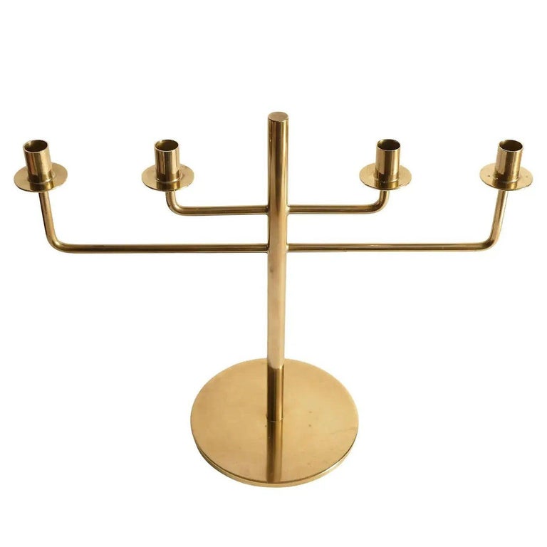 Scandinavian Modern Brass Candle Holder Candelabra by Hans-Agne Jakobsson, Pair