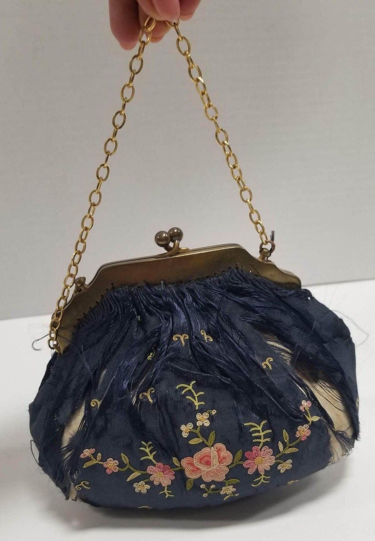 Antique Hand-Embroided Silk Purse 1910