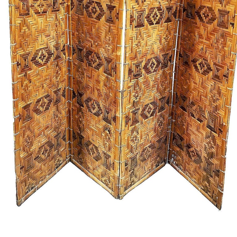 Restored Bamboo & Woven Wicker 4 Panel Folding Screen , 1920