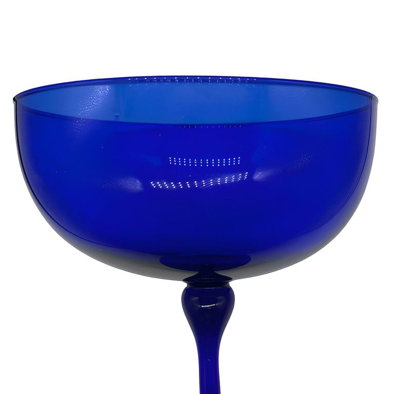 Hand Blown Cobalt Blue Glass Stemmed Desert Bowl