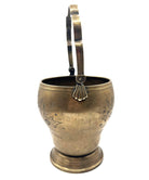 Late Victorian Hand Etched Floral Brass Ice Bucket w/ Whimsical Handle