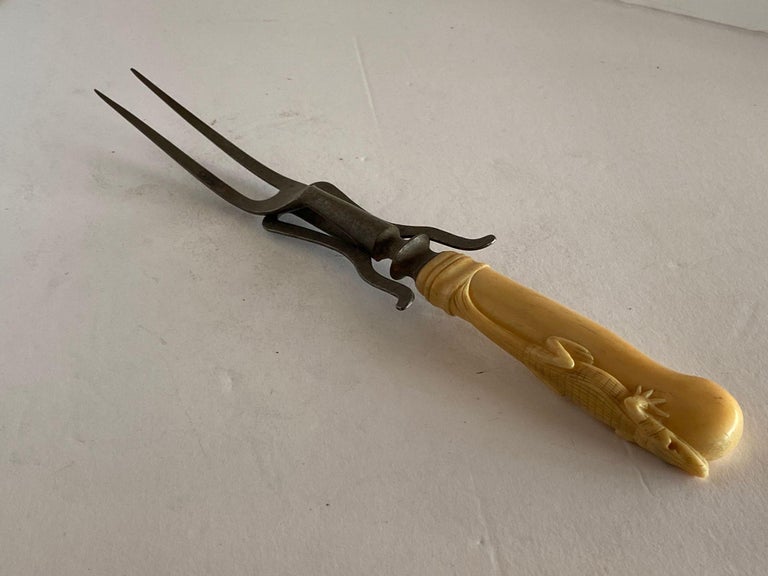 19th Century Hand-Carved Bone Alligator Handled Culinary Carving Set
