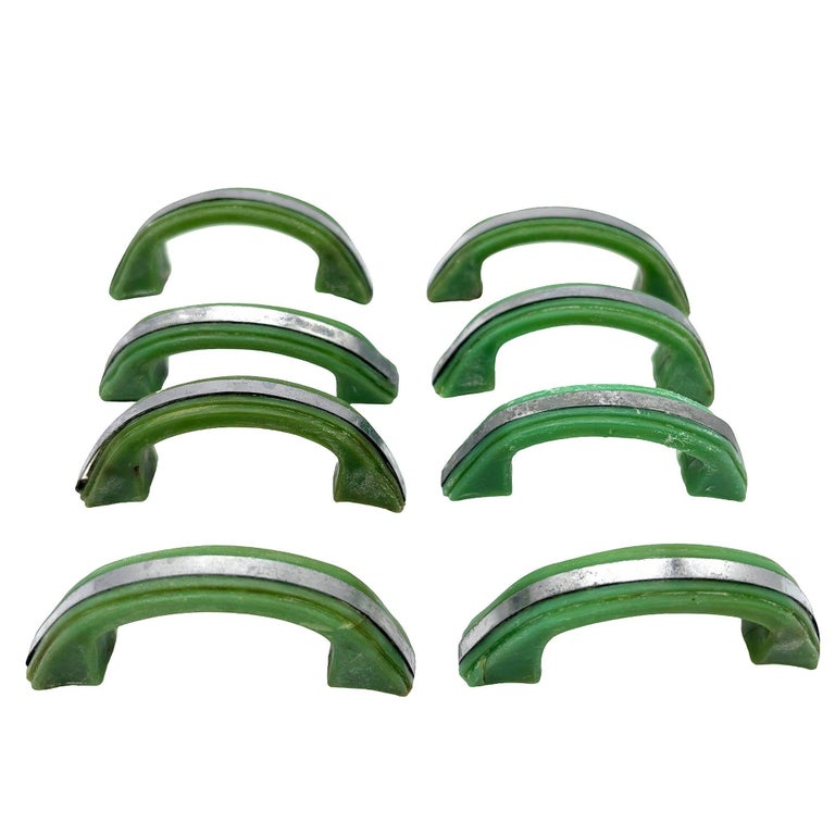 Art Deco Forest Green Bakelite Drawer Pulls w/ Chrome Strip, Set of 8