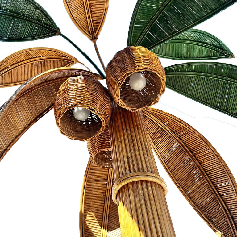RARE Mid-century Sculptural Rattan Palm Tree floor Lamp, Mario Torres Lopez