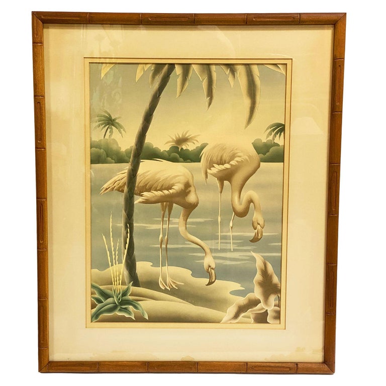 1940s Tropical Drinking Flamingo Scenic Print, Framed by Billy Seay for Turner