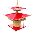 Mid-Century Pagoda Enameled Red Metal & Gold-Tone Tole Chinoiserie Chandelier