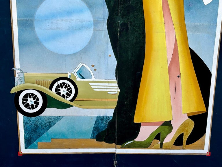 12' Foot Hand Painted Art Deco Damsel & Panther Oil on Canvas Screen