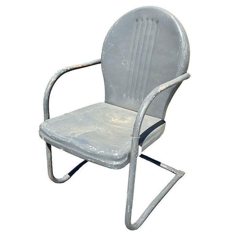 Mid-century Steel Round Streamline Springer Patio Outdoor Lounge Chair, Pair