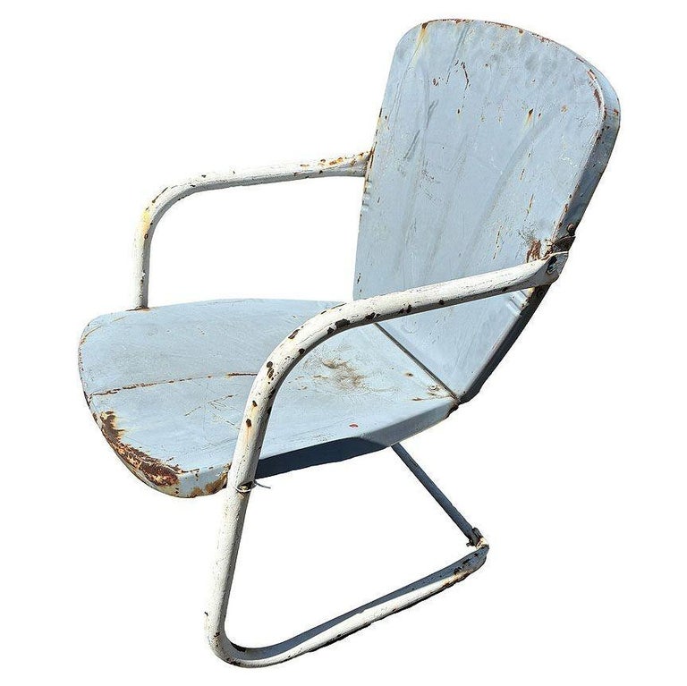 Mid-century Steel Flat Iron Springer Patio Outdoor Lounge Chair, Pair