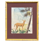 Deer Scenic Watercolor on Paper Signed by Shirrell Graves in Bamboo Frame, Pair