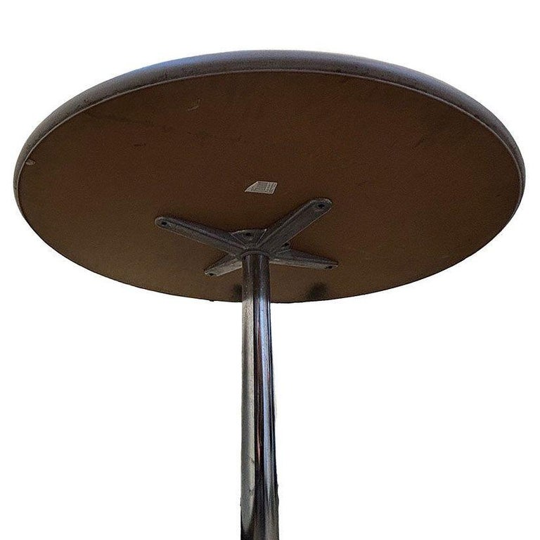 Mid-century 42″ Round Laminate Grey Dining Table w/ Chrome Base by Steelcase