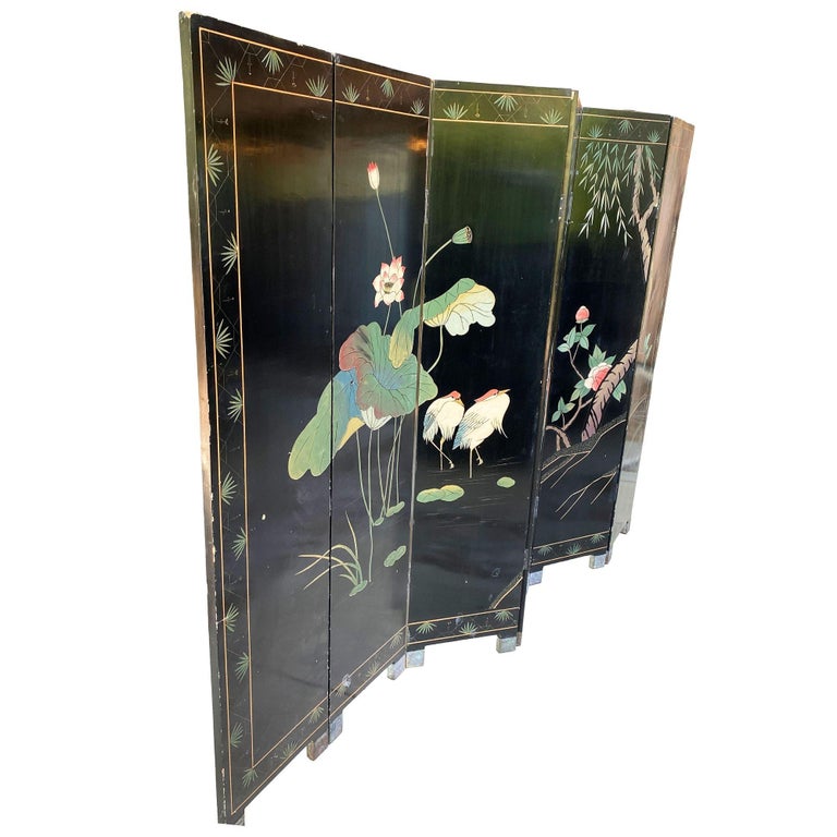 MCM Chinese Export Hand Gilded 6-Panel Geese Coromandel Screen Room Divider